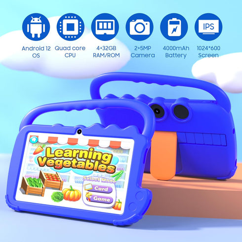 Kids Tablet 7 inch: Android 12 Tablets for Kids with 4GB RAM, 32GB ROM, Parental Control, Shockproof Case