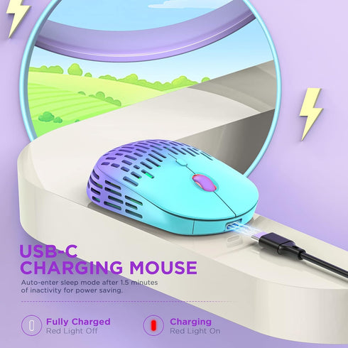 Bluetooth Wireless Mouse - Dual Mode Rechargeable Silent Computer Mice with 2.4G Type C Receiver for MacBook, Laptop