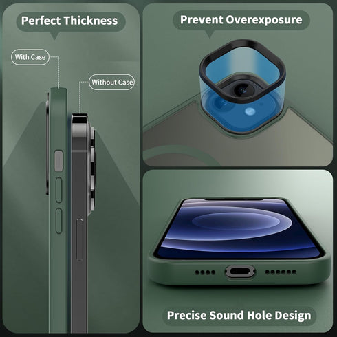 CACOE Magnetic Case for iPhone 12 & 12 Pro 2020, Compatible with MagSafe & Magnetic Car Phone Mount, Dark Green