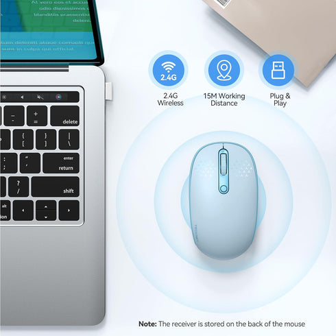 TECKNET Wireless Mouse, 2.4G Quiet Computer Mouse with USB Receiver, Portable Cordless Mice for Chromebook, Laptop, Blue