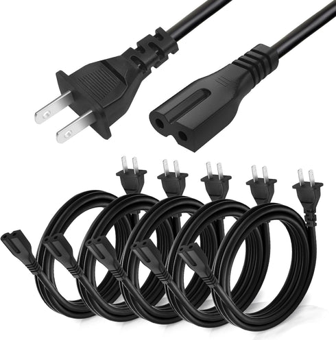 BRENDAZ (5-Pack) Polarized Power Cord, C7 2 Prong AC Power Cable, Compatible with