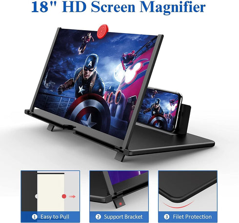 18" Screen Magnifier for Cell Phone - 3D HD Enlarger Projector for Movies, Videos, Gaming, Supports All Smartphones