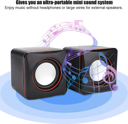 Mini USB Stereo Computer Speaker, 3.5mm Jack Wired Speaker for Desktop Laptop PC, Compact USB Charging