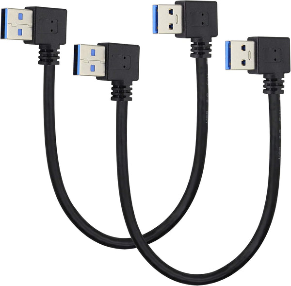 2 Pack Left & Right Angle USB 3.0 A Cable, 90 Degree Type A Male Data and Charging Extension Cable (0.3M/1ft-Black)