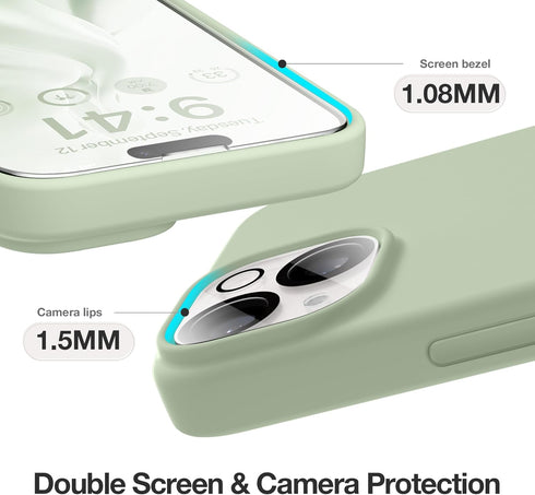 GONEZ Silicone Case for iPhone 14 with 2X Screen Protector & 2X Camera Lens Protector, Liquid Shockproof Cover, Pastel