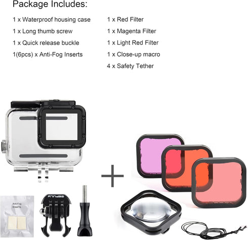 Waterproof Housing Case for GoPro Hero 5 6 7 Black, 45M Underwater Diving Shell with Filters