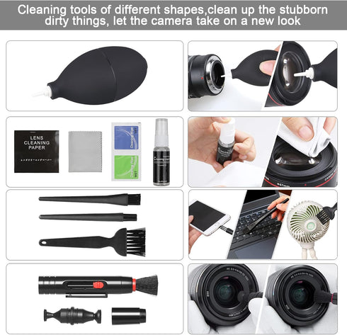 18-in-1 Professional Camera Cleaning Kit for Most DSLR Cameras (Canon, Nikon, Sony), with Air Blower, Cleaning Pen,