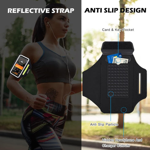 GUZACK Running Armband for iPhone 16 Pro 15 14 13 12 11 Pro Max/Plus/XR/XS, Galaxy S25/S24/S23/S22 with Card Slot & Key