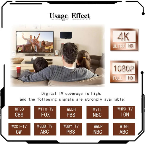 ZBJBinCH 4K 200 Indoor TV Aerial Antenna, TV Antenna, Booster with Strong Signal, HD Digital Antenna with Miles Long