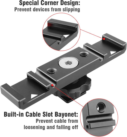 Dual Cold Shoe Mount Bracket, Chromlives Dual Hot Shoe Extension Bar, Cold Shoe Mount Plate Adapter for Microphone, LED