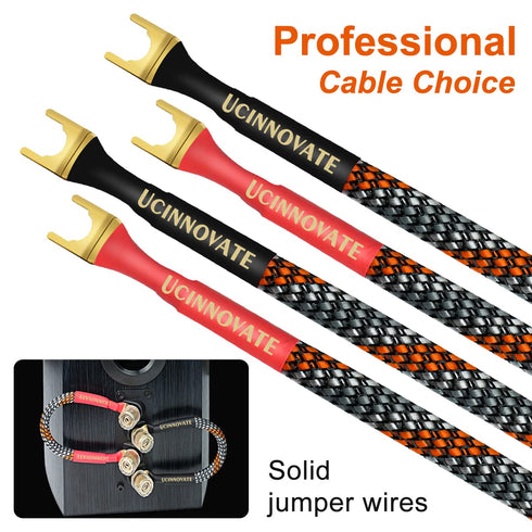 UCINNOVATE 4 x HiFi OFC Speaker Jumper Cable with Spade, 21cm Bi-Wire Speaker Jumper Plates, 11AWG Cable Bridge