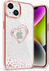 VENA vLove Glitter Clear Case for Apple iPhone 14/13 (6.1"-inch), Heart Shape Dual Layer Slim Hybrid Clear Bumper - Pink