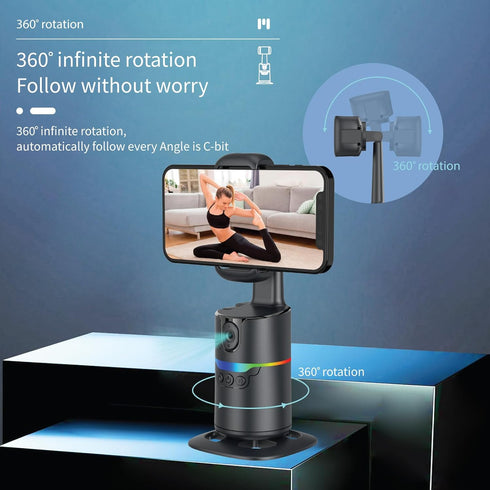 MZYSKJ 2 360 Auto Face Tracking Tripod Desk Mount with Fill Lights Rotating Phone Holder for iPhone, Smart AI Motion