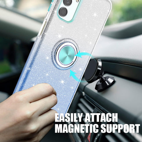 TJS Galaxy A13 5G Case, Galaxy A04S Case with Tempered Glass Screen Protector, Metal Ring Magnetic Support Kickstand