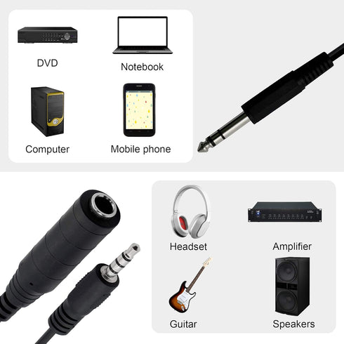 GINTOOYUN 6.35mm TRS Male to 1/4 TRS Female Stereo Headphone Y Splitter Extension Cable