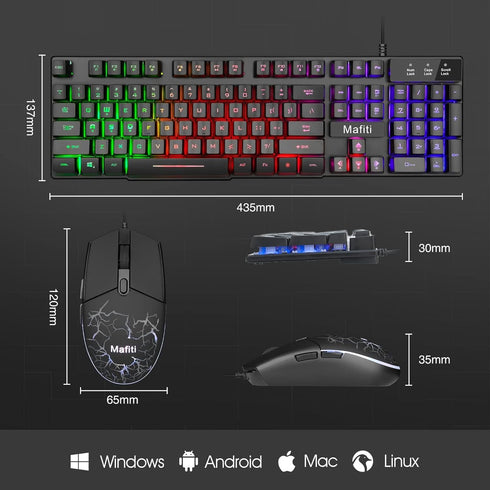 mafiti RK101 Wired Computer Keyboard Mouse Combo, RGB Backlit USB Keyboard for PC, Mac, Laptop, Desktop, Gaming Office