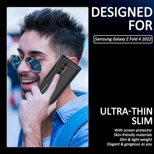 Miimall Galaxy Z Fold 4 Case with Privacy Screen Protector, Adjustable Kickstand & Magnetic Hinge Protection (Black)