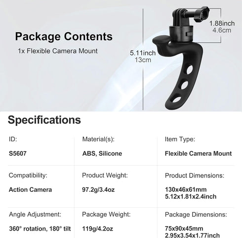 MINIFOCUS 360 GoPro/Insta360/DJI/Xtra Quick Release Flexible Camera Mount Wrap Band, Flexi Strap Mount, Bike Motorcycle