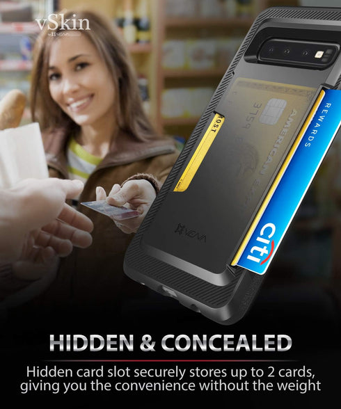 VENA Galaxy S10 Wallet Case - vSkin Slim Credit Card Holder Case Cover Designed for Samsung S10 - Black