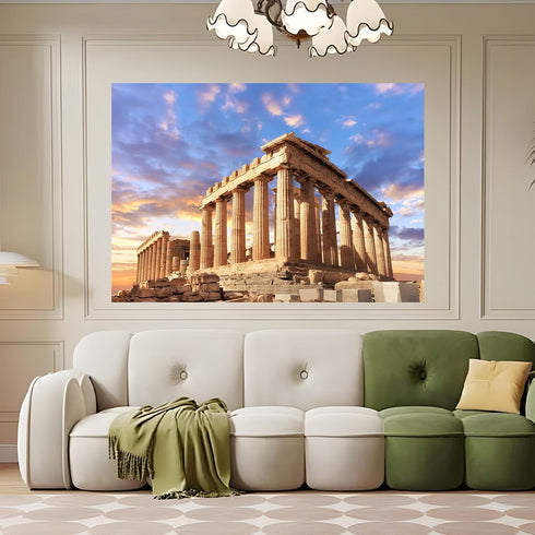 Sunset Greece Parthenon Background, Historical Building Photography Backdrop, 7x5ft Vinyl Wallpaper for Studio Props