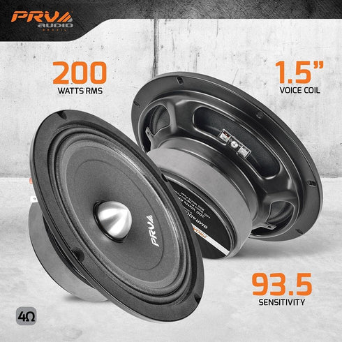 PRV AUDIO 8MR400B-4 8 Inch Slim Shallow Midrange Buller Speaker, 4 Ohm, 400 Watts Program Power, 200 Watts RMS, Compact