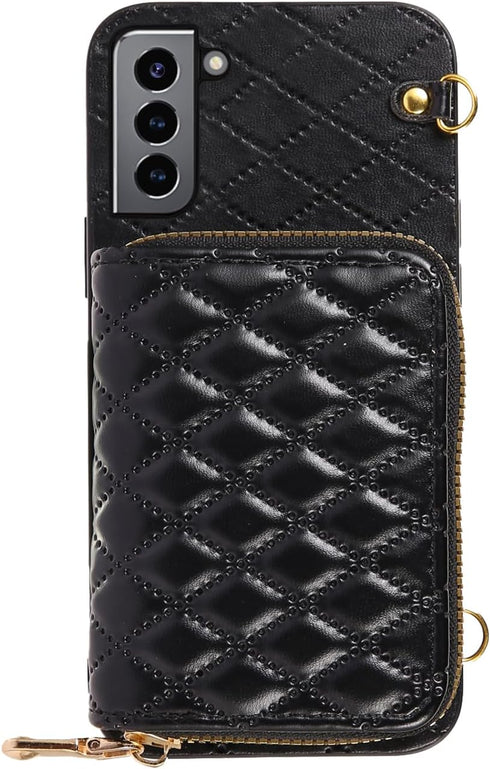Furiet Detachable Crossbody Strap Wallet Case for Samsung Galaxy S21 Plus, Multi Card Slots and Zipper Purse Cover