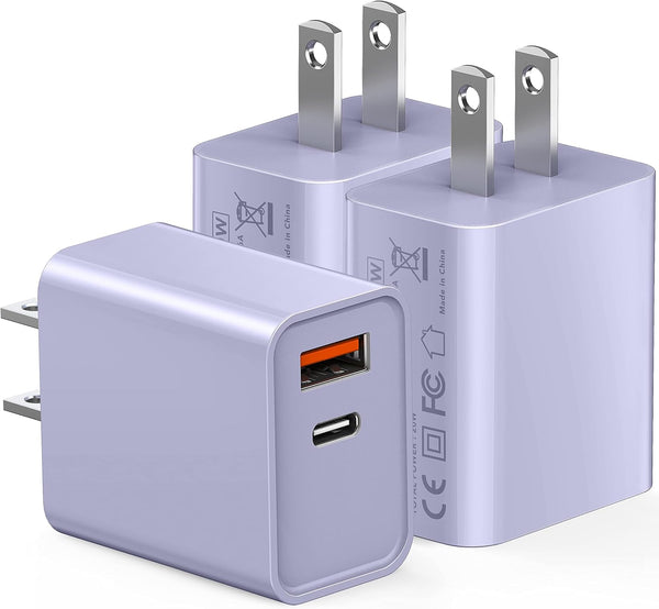 3 Pieces USB C Wall Charger Cube, 20W PD Type C Quick Power Adapter for iPhone 14/14 Pro Max/15/15 Pro Max, Samsung S21