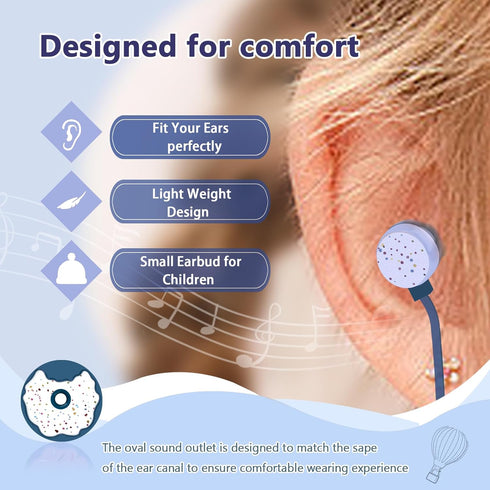 Donut Kids Earbuds for School, Earbuds for Kid Size Wired Earphones & in-Ear Headphones with Microphone and Lovely Earbuds Storage Case Gifts for Girls and Boys (Blue)