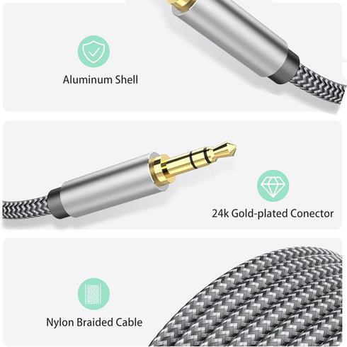 Aux Cord 4ft, 3.5mm Audio Cable, Nylon Braided Male to Male AUX Cable for Car, Headphones, Home Stereos