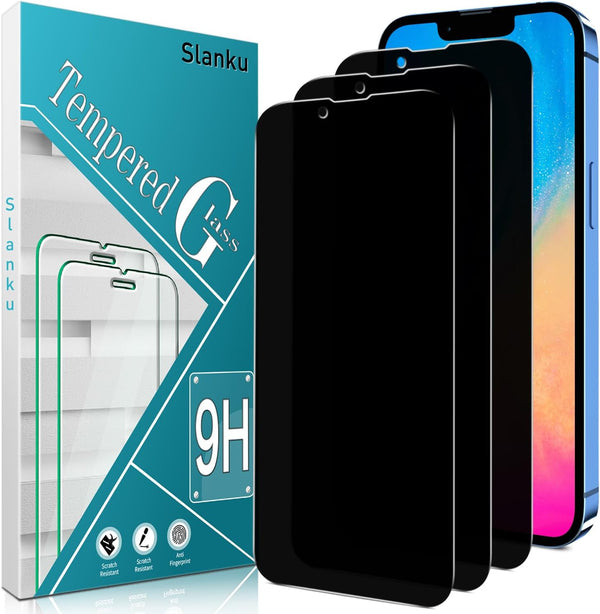 Slanku 3 Pack Tempered Glass Privacy Screen Protector for iPhone 13 Mini, Anti-Spy, Full Coverage, Case Friendly.