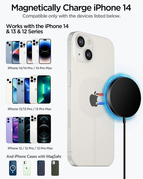 AICase iPhone 14 Magnetic Wireless Charger with Built-in USB-C Cable, Compatible with MagSafe Charger