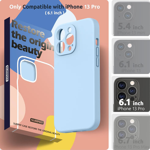 SURPHY Compatible with iPhone 13 Pro Case with Screen Protector, (Camera Protection + Soft Microfiber Lining) Liquid Silicone Phone Case 6.1 inch 2021 (Light Blue)