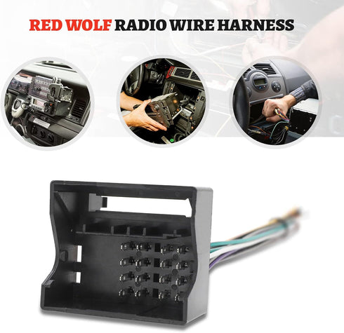 RED WOLF Aftermarket Stereo Radio Replacement Wire Harness Cable Connector for Volkswagen, BMW, Audi