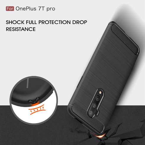 Case Compatible with OnePlus 7T Pro, Carbon Fiber Texture Design Cover, Anti-Scratch Shock Absorption