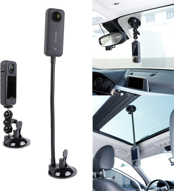 PellKing Suction Cup Mount for Insta360 X3/X2/X, GoPro with 27cm Extension Tube and Double Ball Head Adapter