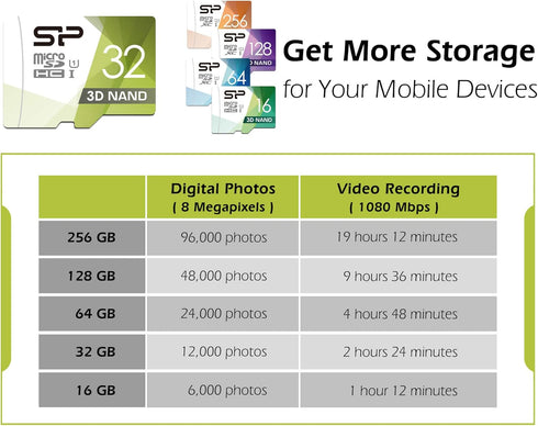 Silicon Power 32GB 3D NAND High Speed MicroSD Card with Adapter