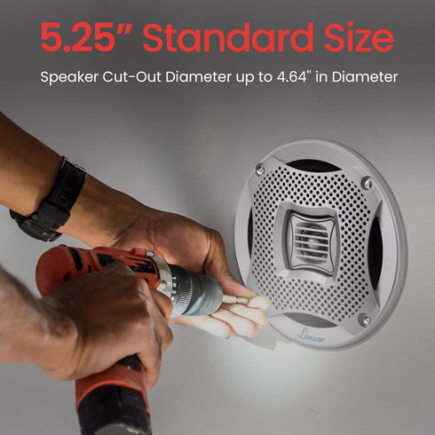 LANZAR 5.25” Marine 2-Way Speakers - 400 Watt Water Resistant Audio System with Attachable Grills - 1 Pair, AQ5CXS