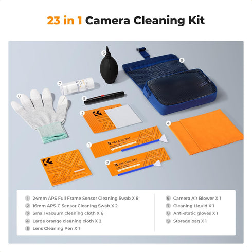 K&F Concept Professional Lens Cleaning Kit for DSLR & Mirrorless Cameras, APS-C/Full-Frame Sensor Cleaning Swabs, Lens