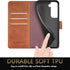 SUANPOT RFID Blocking Leather Wallet Case for Samsung Galaxy S22, Flip Folio Book Shockproof Cover, Light Brown