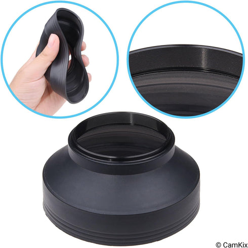Camera Lens Hood 52mm - Rubber - Set of 2 - Collapsible in 3 Steps - Sun Shade/Shield for Enhanced Photography