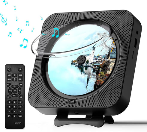 Portable CD Player with Bluetooth, Desktop CD Music Player with Remote Control, Dual Speakers, FM Radio