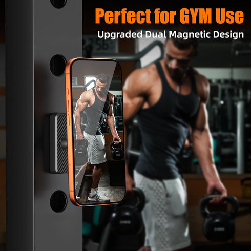 welvath 17 16 15 14 13 12 Dual Magnetic Phone Holder for Gym, Workout, Kitchen or Any Metal Surface, Magnet Base Mount