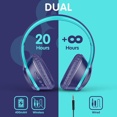 FFZ Kids Bluetooth Headphones, Wireless Headphones for Kids, Built-in Microphone, Colorful LED Lights, Foldable