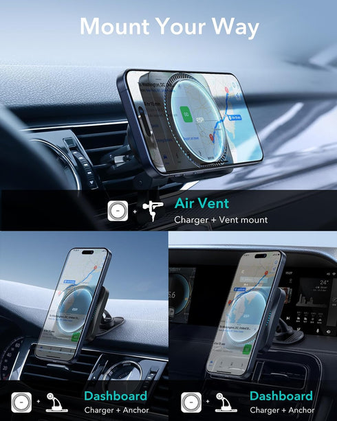 ESR for MagSafe Car Mount Charger with CryoBoost, Phone Cooling MagSafe Car Charger, Magnetic Wireless Car Charger, Air