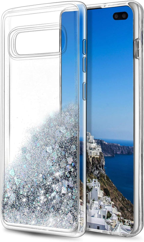 for Galaxy S10 Plus Case, Double Layer Design Bling Flowing Liquid Floating Sparkle Colorful Glitter TPU Protective