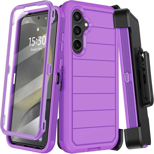 Heavy Duty Shockproof Drop Protection Case for Samsung Galaxy S24 with Belt Clip Holster & Kickstand, Built-in Screen