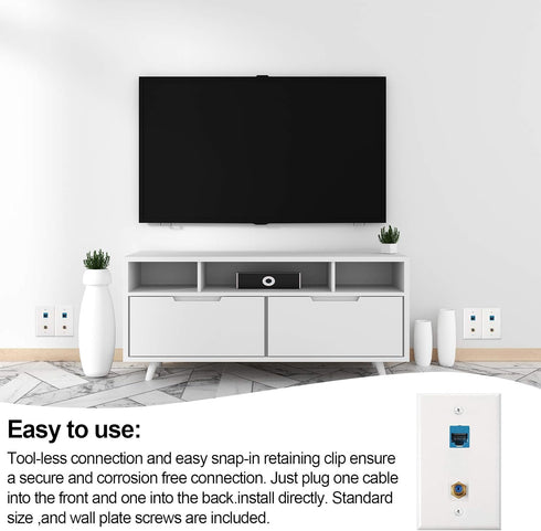 4 Pack Ethernet Coax Wall Plates, Cat6 Coax Wall Plate with Ethernet Port and Gold-Plated F-Type Port