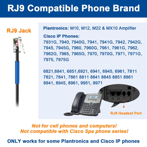 U10 Headset Adapter RJ9 to QD Cable for Plantronics Quick Disconnect Headsets Coil Cord Compatible with Cisco IP Phones 6945 7940 7942 7945 7960 7962 7965 7811 7821 7841 8811 8841 8845 8851