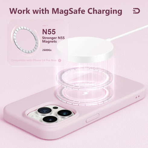 GONEZ Hot Pink iPhone 14 Pro Max Case, Liquid Silicone, Magsafe Compatible + 2X Screen & Camera Lens Protectors.