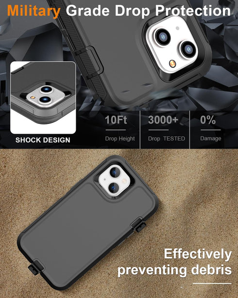 iPhone 13 Case - Military Grade Full Body Cover, Heavy Duty Shockproof Protection + 2 Screen Protectors, 6.1" (Black)